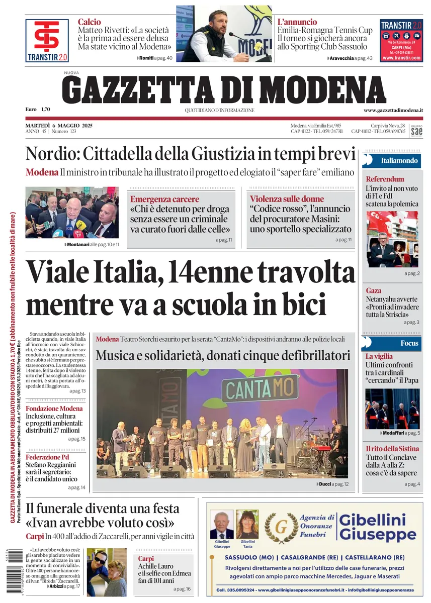 Prima-pagina-gazzetta di modena-oggi-edizione-del-2025-05-06